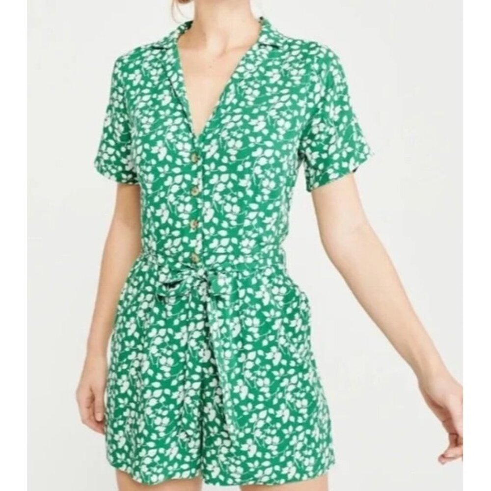 ABERCROMBIE & FITCH Romper Travel Playsuit Cinched One-Piece Floral Green XS